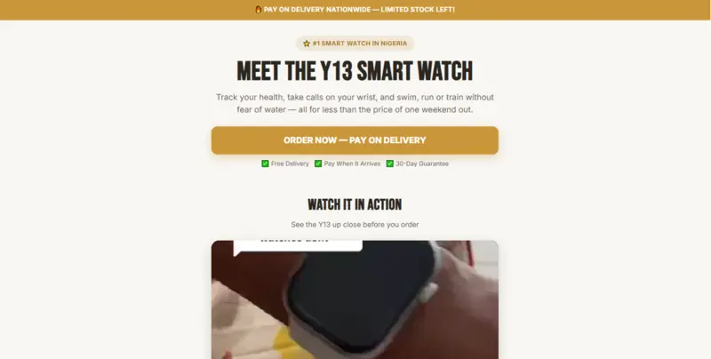 Y13 Smart Watch sales page